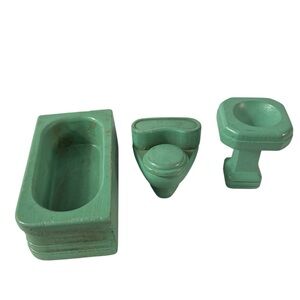 Strombecker Aqua Green 3 Pc Wooden Bathroom Sink Tub Toilet dollhouse